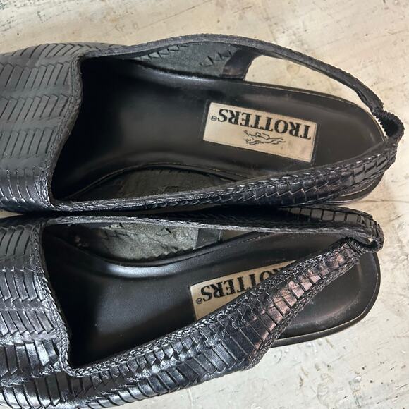 Vintage Trotters sling back mules leather weave 90s Lagenlook Cottagecore 9 wide - Picture 7 of 12